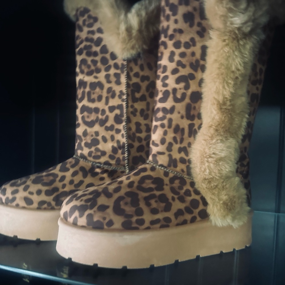 Leopard Print Fur Boots